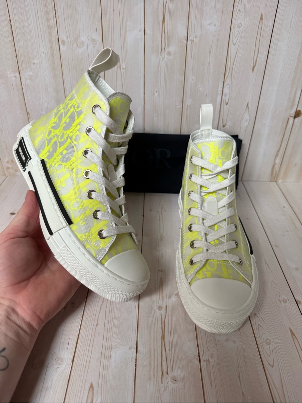 Christian Dior B23 Technical Canvas Oblique High-Top Sneaker Yellow Sz 35 / 5 - Picture 7 of 14